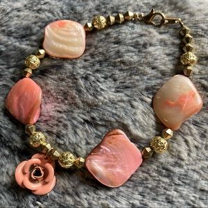 Pink Mother of Pearl bracelet w/ Rose Charm